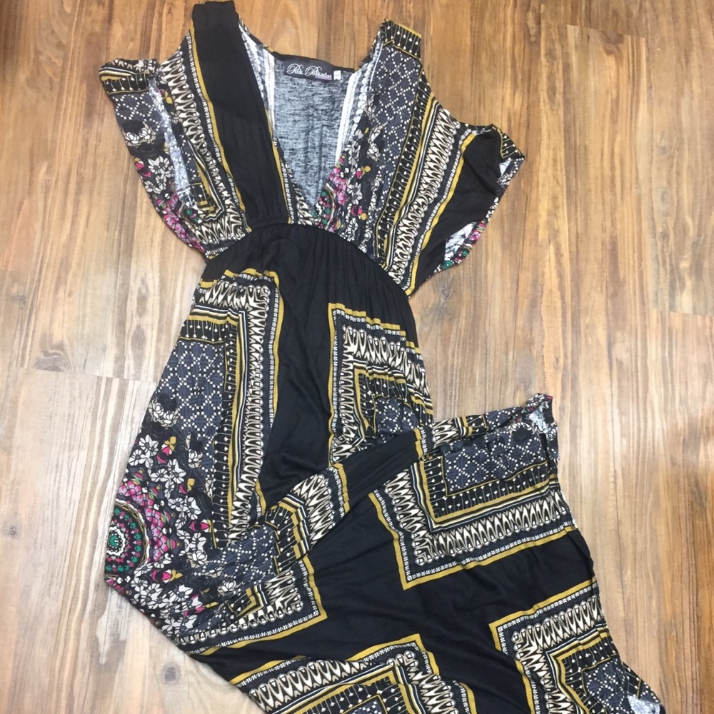 Pink Polkadot Cold Shoulder printed Maxi dress
